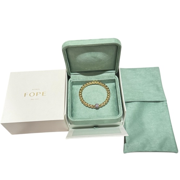 Fope Flexit Eka Bracelet Yellow Gold with White Gold Blue Sapphire Rondel Sz: 17 - Picture 15 of 15